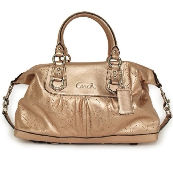 New COACH ASHLEY PERFORATED LEATHER SATCHEL GOLD/SILVER F17130 Below $450 Retail - Picture 2 of 4